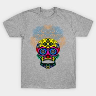 colorful catrina in floral crown ecopop pattern T-Shirt